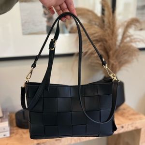 NWOT Anna Paola Black Leather Woven Crossbody Handbag